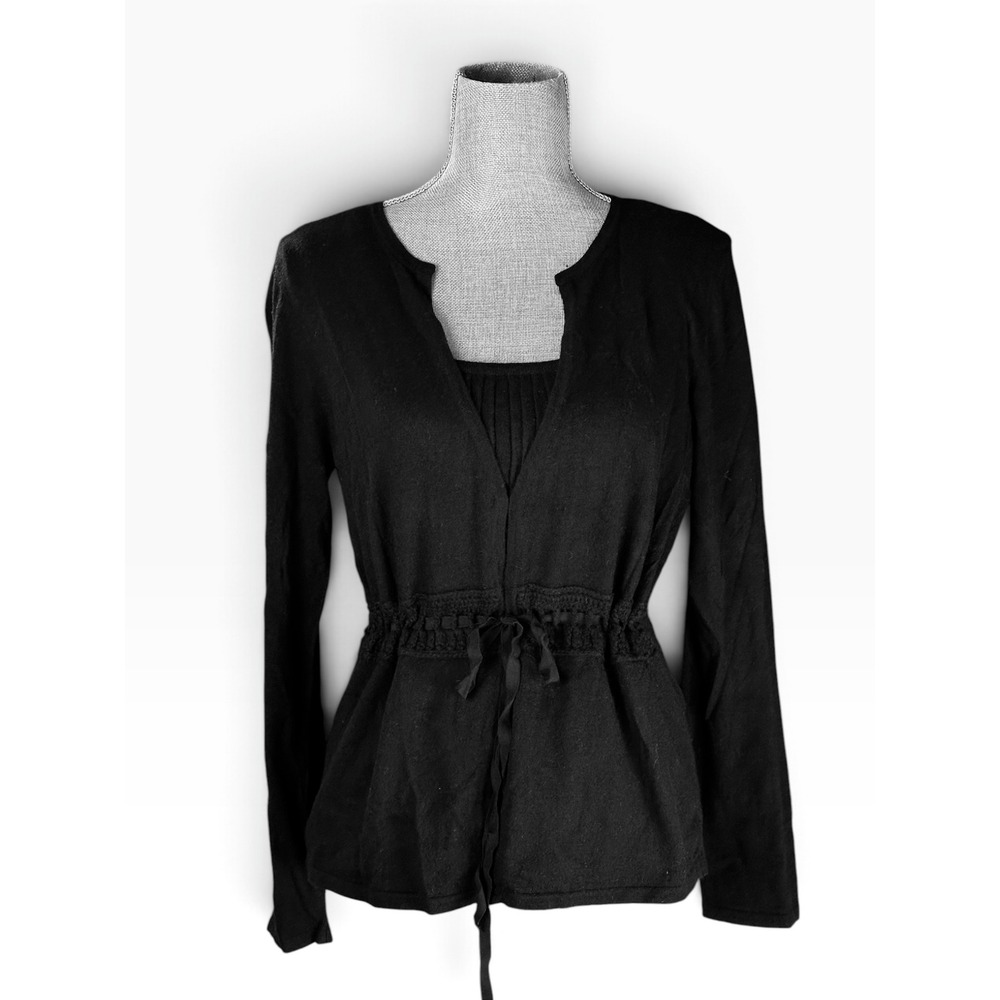 Michelle Antonelli Black Mock 2-Piece Ribbed Knit Cardigan Tank Top, Large